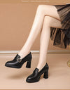 Comfortable European And American Low-cut Fashion Square Buckle British Style High Heels