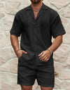 Men Tracksuits Summer Fashion Solid Loose Casual Two Pieces Lapel Button Shirt Shorts Beach Holiday All-match Outfits Male