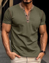 Fashion Short-sleeved Polo Shirt Summer Button V-neck T-shirt Tops Mens Clothing
