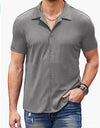 Casual Collar Short Sleeve  Polo Shirt With Button Men's Cotton Blend Shirt