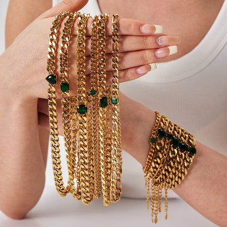 European And American 18K Gold-plated Inlaid Zircon Light Luxury Non-fading Stainless Steel Bracelet Necklace