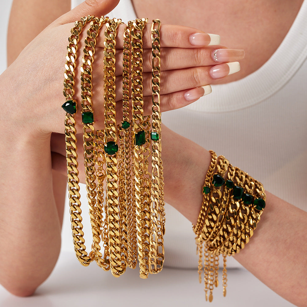 European And American 18K Gold-plated Inlaid Zircon Light Luxury Non-fading Stainless Steel Bracelet Necklace