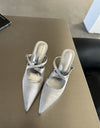 Elegant Pointed Toe Spring And Summer Light Satin Sandals Cross Strap Kitten Women's High Heels
