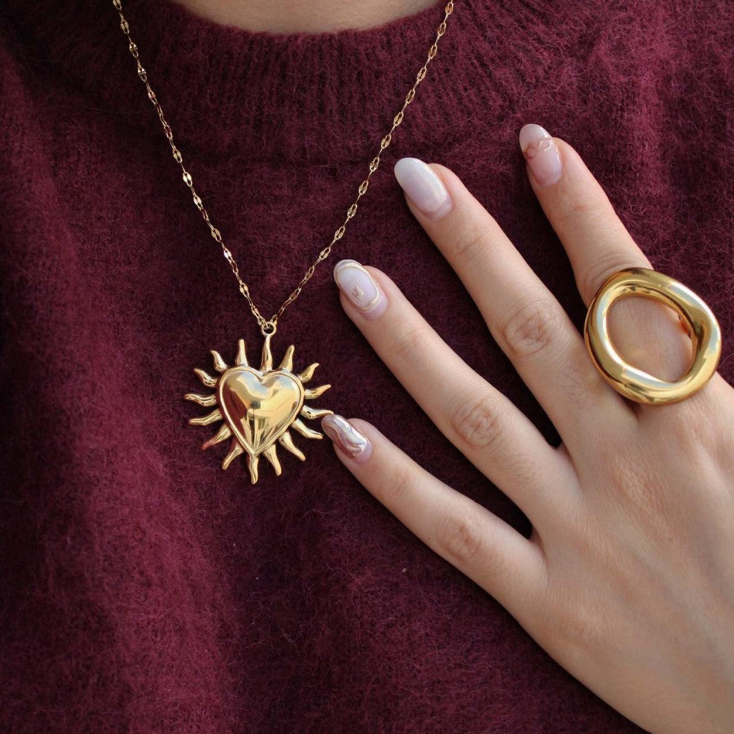 18K Gold Fire SUNFLOWER Love Pendant Necklace