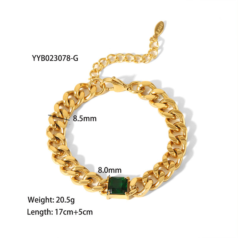 European And American 18K Gold-plated Inlaid Zircon Light Luxury Non-fading Stainless Steel Bracelet Necklace