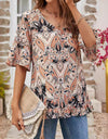 V-neck Printed T-shirt Casual Bell Sleeve Top
