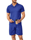 Summer New Waffle V-neck Polo Shirt Men's Suit
