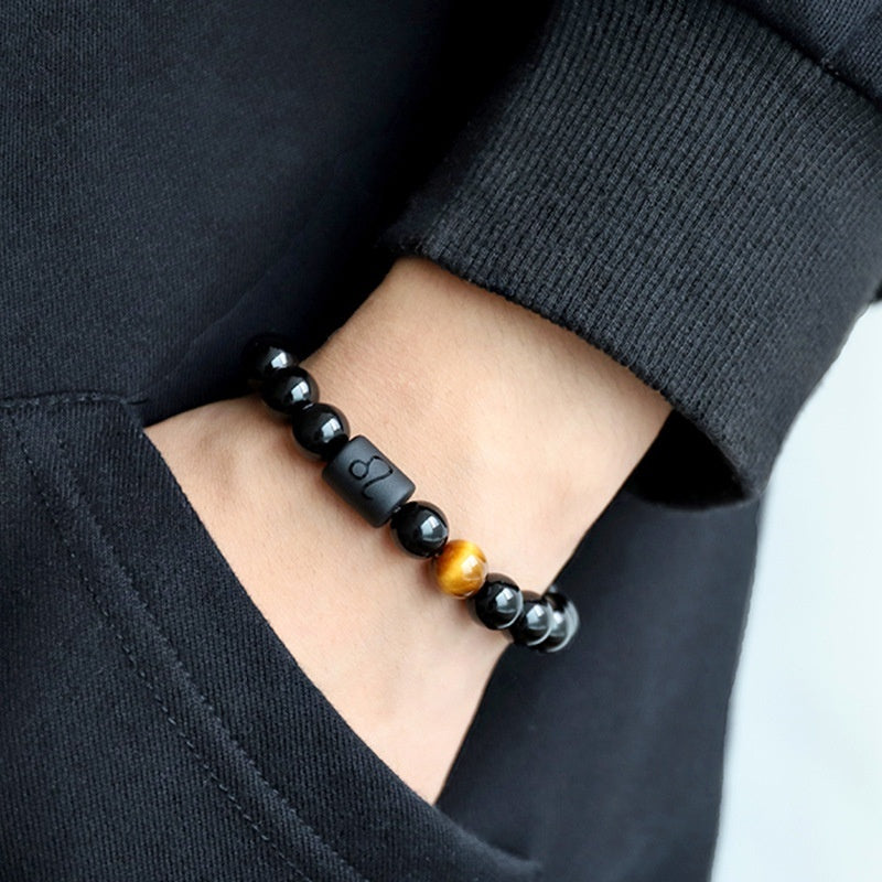 Twelve Constellation Elastic Bracelet Men Obsidian Couple