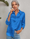 Lapel Button Leopard Jacquard Faux Silk Shirt