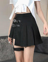 Dark Leg Ring Asymmetric High Waist Pleated Skirt Half-length Short