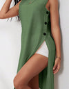 Women's Round Neck Solid Color Split Hem Sleeveless Casual Shirt For Summer