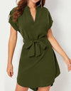 V-neck Short Sleeve Dress With Belt Summer Fashion Bowknot Dresses For Women Clothing