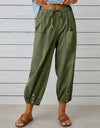 Loose High Waist Button Cotton And Linen Trousers Cropped Pants Wide Leg Women's Pants