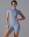 Summer Zipper Short-sleeved Shorts Jumpsuit Yoga Fitness Dance Slim Sports Bodysuit Women Sports Clothing