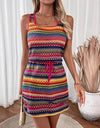 Leisure Vacation Striped U-shaped Square Collar Sleeveless Dress