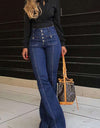 Stitching Washed Denim Stretch Slim Fit Bell-bottom Pants
