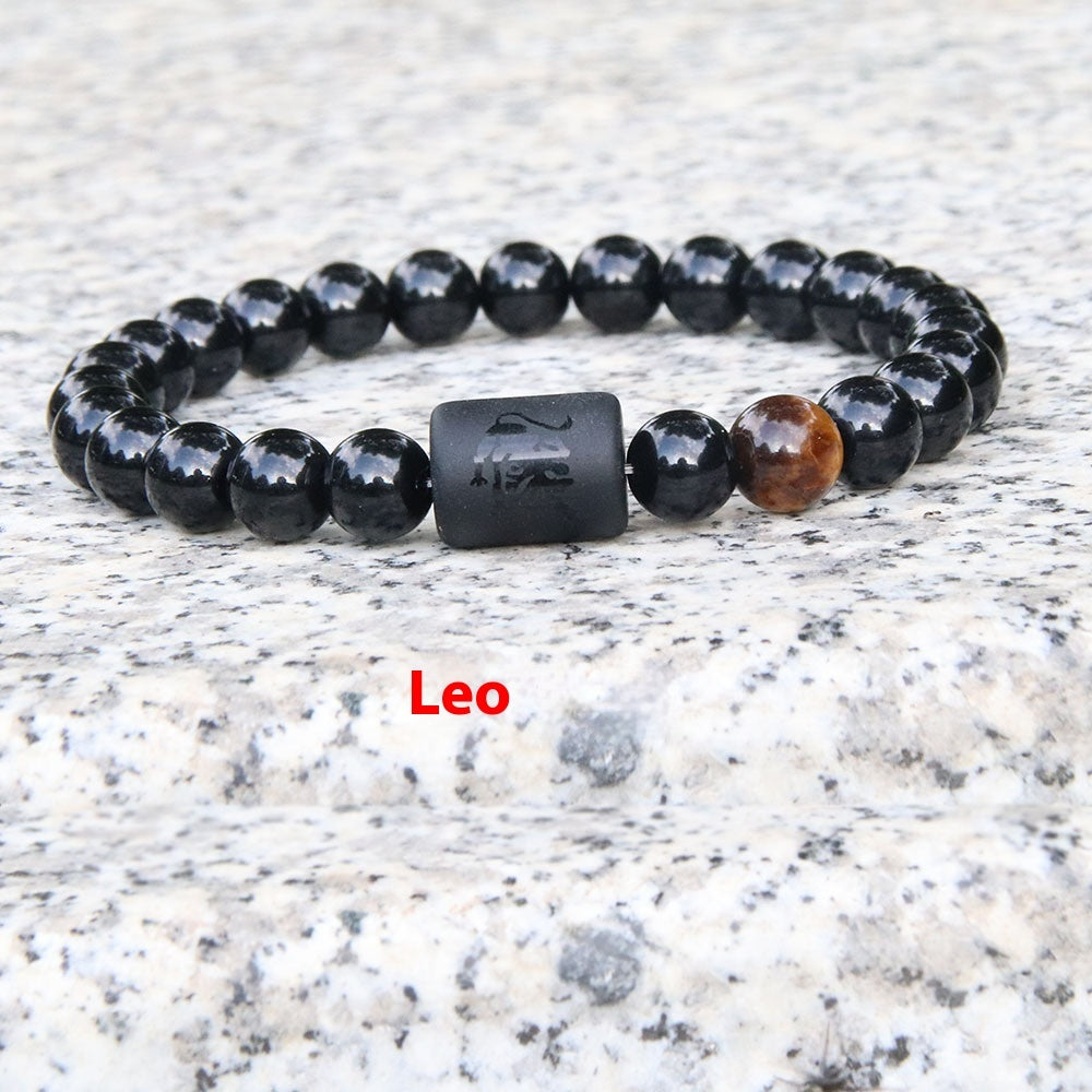 Twelve Constellation Elastic Bracelet Men Obsidian Couple
