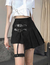 Dark Leg Ring Asymmetric High Waist Pleated Skirt Half-length Short