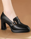 Comfortable European And American Low-cut Fashion Square Buckle British Style High Heels