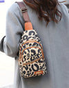 Leopard Print Sling Chest Bag With Headphone Jack Crossbody Backpack Shoulder Bag Women