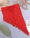 European And American Women's See Through Hollow Knitted Skirt With Slanted Fringe Beach