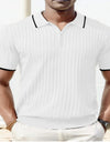 Striped Casual Stand Collar Shirt Solid Color Short Sleeve Top