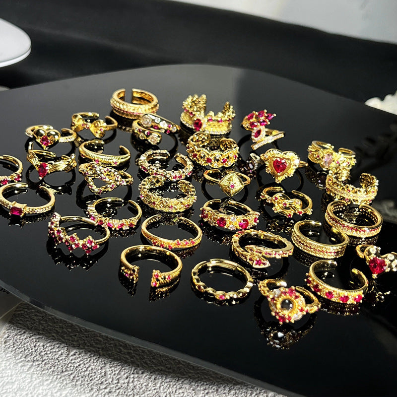 French Rose Zircon Light Luxury High-grade Ring