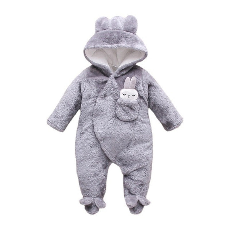 Solid Color Cartoon Baby One-piece Thick Cotton Velvet Suit
