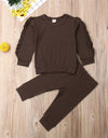 Newborn Baby Boys Girls Ruffles Jumper Solid Long Sleeve Sweatshirt Tops Pants Infant Kids 2Pcs Outfits Clothes Set Fall Clothes