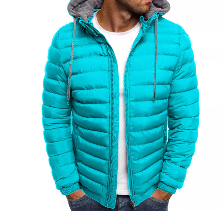 Men's Cotton Padded Jacket Casual Plus Size Solid Color Hooded Cotton Padded Jacket