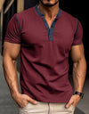Fashion Short-sleeved Polo Shirt Summer Button V-neck T-shirt Tops Mens Clothing