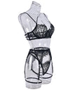 European And American Style Lace Three-point Sexy Sling Steel Ring 3-piece Sexy Lingerie
