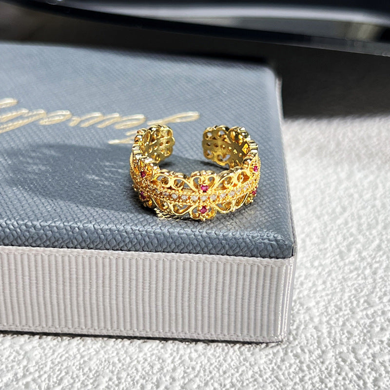 French Rose Zircon Light Luxury High-grade Ring