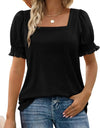 Spring And Summer New Fashion Simple U-neck Petal Sleeve Loose T-shirt