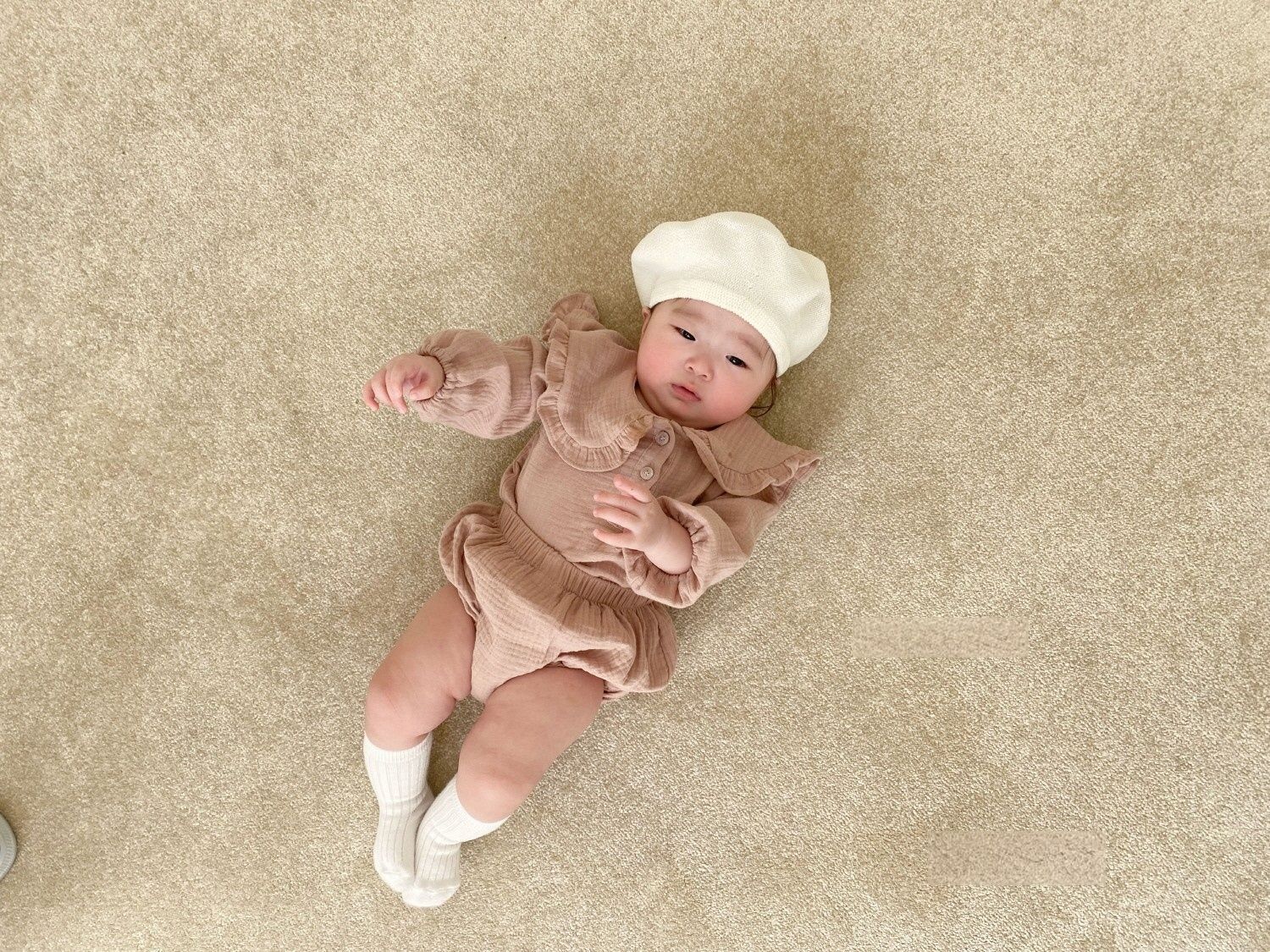 Baby Wrinkled Cotton Ruffle Collar Lapel Top Pants Set