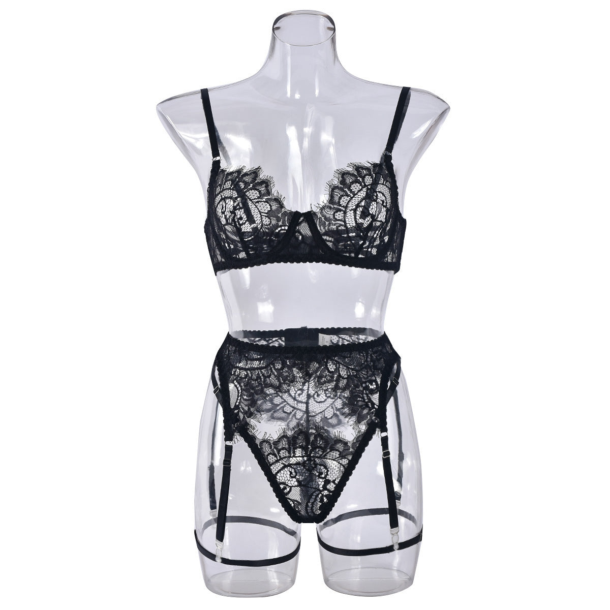 European And American Style Lace Three-point Sexy Sling Steel Ring 3-piece Sexy Lingerie