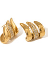 Niche High-grade Stainless Steel Rhinestone Feather Earrings