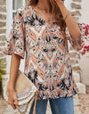 V-neck Printed T-shirt Casual Bell Sleeve Top