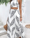 Tropical Print Tie Backless Cami Top & Split Thigh Skirt Two Piece Set