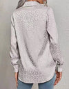 Lapel Button Leopard Jacquard Faux Silk Shirt