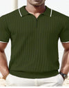 Striped Casual Stand Collar Shirt Solid Color Short Sleeve Top