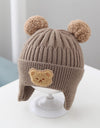 Baby Hat Warm Earflaps Cap Cute Bear Baby Knitted Woolen Cap