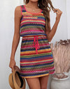 Leisure Vacation Striped U-shaped Square Collar Sleeveless Dress