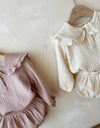 Baby Wrinkled Cotton Ruffle Collar Lapel Top Pants Set