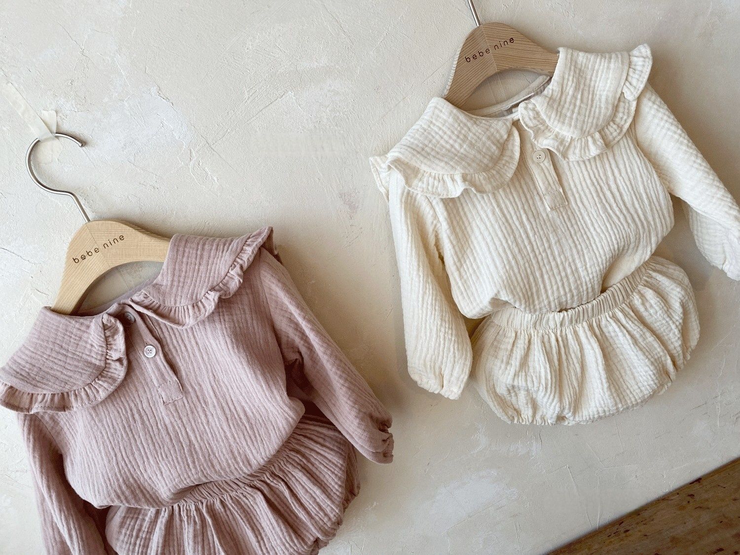 Baby Wrinkled Cotton Ruffle Collar Lapel Top Pants Set