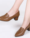 Soft Leather Low-cut Soft Leather Pointed Toe Thick Heel Leather Shoes