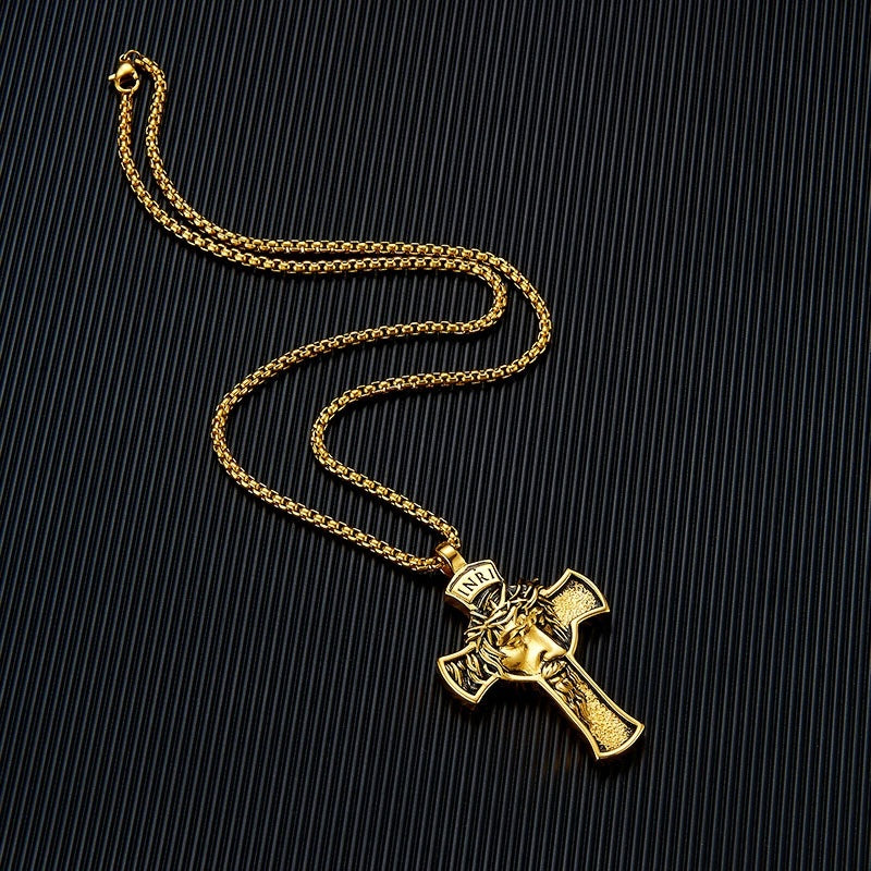 Stainless Steel Cross Shelf Head Pendant Necklace Personality Retro Men