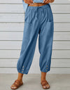 Loose High Waist Button Cotton And Linen Trousers Cropped Pants Wide Leg Women's Pants