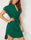 V-neck Short Sleeve Dress With Belt Summer Fashion Bowknot Dresses For Women Clothing