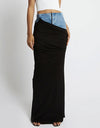 Fashion Black Panel Denim Skirt